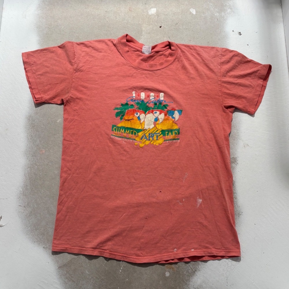 Vintage 1989 Ann Arbor Summer Art Fair T-Shirt Stedman Single Stitch Pink Large